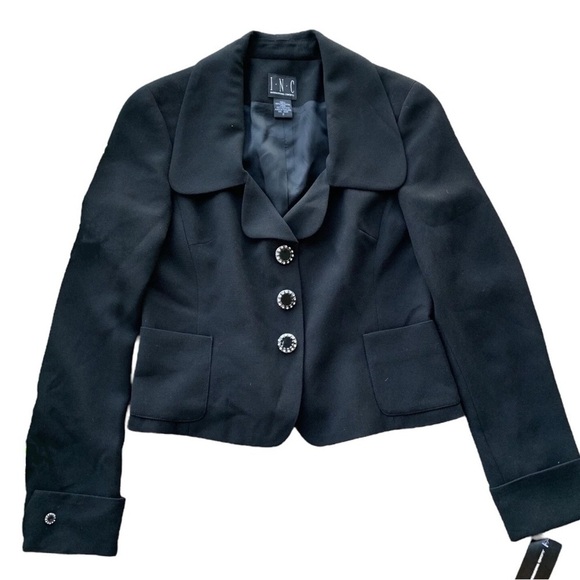 INC International Concepts Rhinestone Buttoned Snap Formal Jacket Black Size 2 - Picture 1 of 7